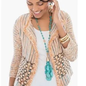 Chico's Textured Tweed Bonnie Fringe Cardigan Jacket. Plus Size 3 / 16